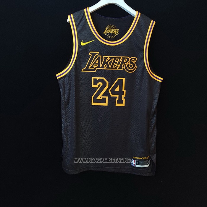 Camiseta Los Angeles Lakers Kobe Bryant NO 24 Black Mamba Autentico Negro